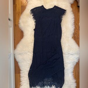 Chic Strapless Navy Lace Dress